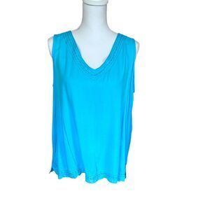 Blue Ginger Hawaii Turquoise Embroidered Rayon Sleeveless Tank Top XL NWT